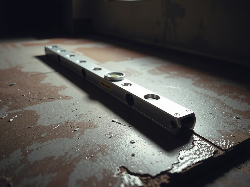 Detail kontroly roviny betonové desky pomocí vodováhy